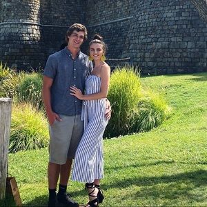 Strapless black + white jumpsuit